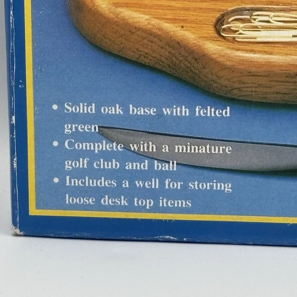 Vintage Desktop Pen Holder Golf Putting Green Walnut Base Man Cave Golf Open Box
